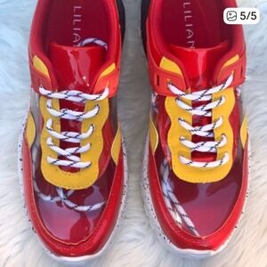 ADIDAS LILIANE Women Chunky Sneakers Red Yellow Clear Panel Lace Up  Shoes